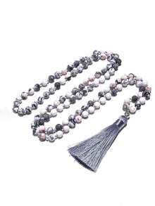 波西米亚风项链，8毫米磨砂粉色斑马纹碧玉，108颗串珠，带流苏吊坠，适合冥想、瑜伽等场合佩戴，男女皆宜。 - 彩色 - 查看 8