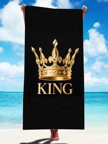 [Soft & Quick Dry] 250gsm Microfiber Beach Towel | 70*140cm/90*180cm Available | 2pcs/1pc Crown Couple Beach Towel | High Absorbency Portable Swimming Towel, Bathroom Decor, Beach Towel | Suitable For Summer Beach, Swimming, Travel, Camping, Fitness - Crown - View 13