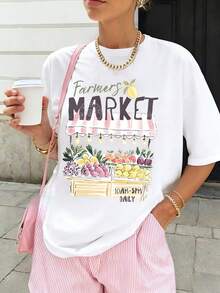 Comfortable Colors, Vintage Farmers Market T-Shirts, Summer Pattern T-Shirts, Italian Summer T-Shirts, Vacation T-Shirts, Women's Travel T-Shirts, Fruit T-Shirts - 白色 - 查看 1