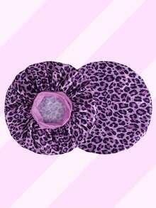 Purple Leopard Print Satin Bonnet For Women - Reversible Silk Hair Wrap Cap - Soft Elastic Wide Band Sleep Bonnet For Curly Hair Protection - 玫紅色 - 查看 3