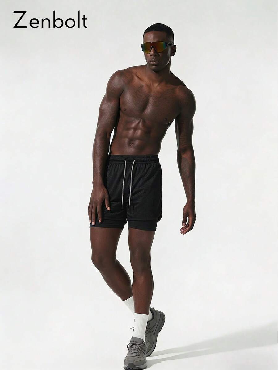 ZULIZ 男士运动短裤，舒适透气，适合健身、跑步和锻炼 - 黑色 - 查看 1
