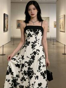 Women Long Dresses - Black and White - View 1