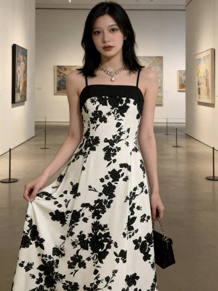 Women Long Dresses - Black and White - View 1
