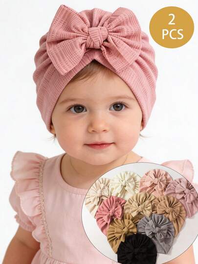 2pcs Little Girl Hat, Bow Hat,Baby Girl Spring Dress,Thin Hat,Soft Hatholiday Anniversary Celebration Day Decoration, Little Girl Spring Outfits, Bow Hat, Available In Multiple Colors,Suitable For Both Home And Outing