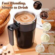 Self Stirring Mug, Stainless Steel Automatic Stirring Coffee Mug With Temperature Display, Rechargeable Travel Coffee Cup With Lid & Handle, For Coffee, Milk, And Other Beverages - Black - View 4