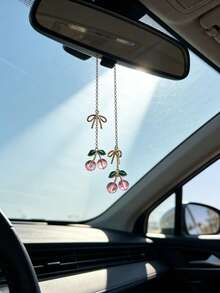 1pc Cherry Knot Car Rearview Mirror Decor, Car Interior Accessory - A - View 2