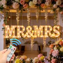 Edding Remote Control Letter Lights For Weddings, Proposals, Anniversaries, And Party Table Centerpieces, LED Lights 'Mr. And Mrs.' Neon Letter Desktop Sign, Standalone Plastic Battery-Powered, Perfect For Photo Props, Valentine's Day, Anniversary, And Wedding Decorations - AA Battery Powered (Batteries Not Included) - MR&MRS - Phiên bản điều khiển từ xa - Màu trắng - Xem 5