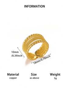 1 Pc Minimalist Line Wide Ring For Women Gold Color Stainless Steel Geometric Ring Birthday Party Jewelry Gift - Multicolor 2 - View 2
