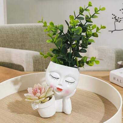 White Geometric Resin Succulent Planter - Classic Home Decor Accessory