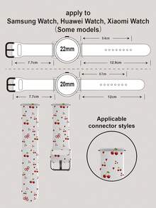 1条柔软弹力透气樱花图案替换表带，适用于三星、荣耀智能手表，尺寸可选38mm、40mm、41mm、42mm、46mm、45mm、44mm、49mm，多功能硅胶表带兼容苹果手表Ultra SE/11/10/9/8/7/6/5/4/3/2/1，时尚休闲日常佩戴，理想礼物 - 彩色 - 查看 12
