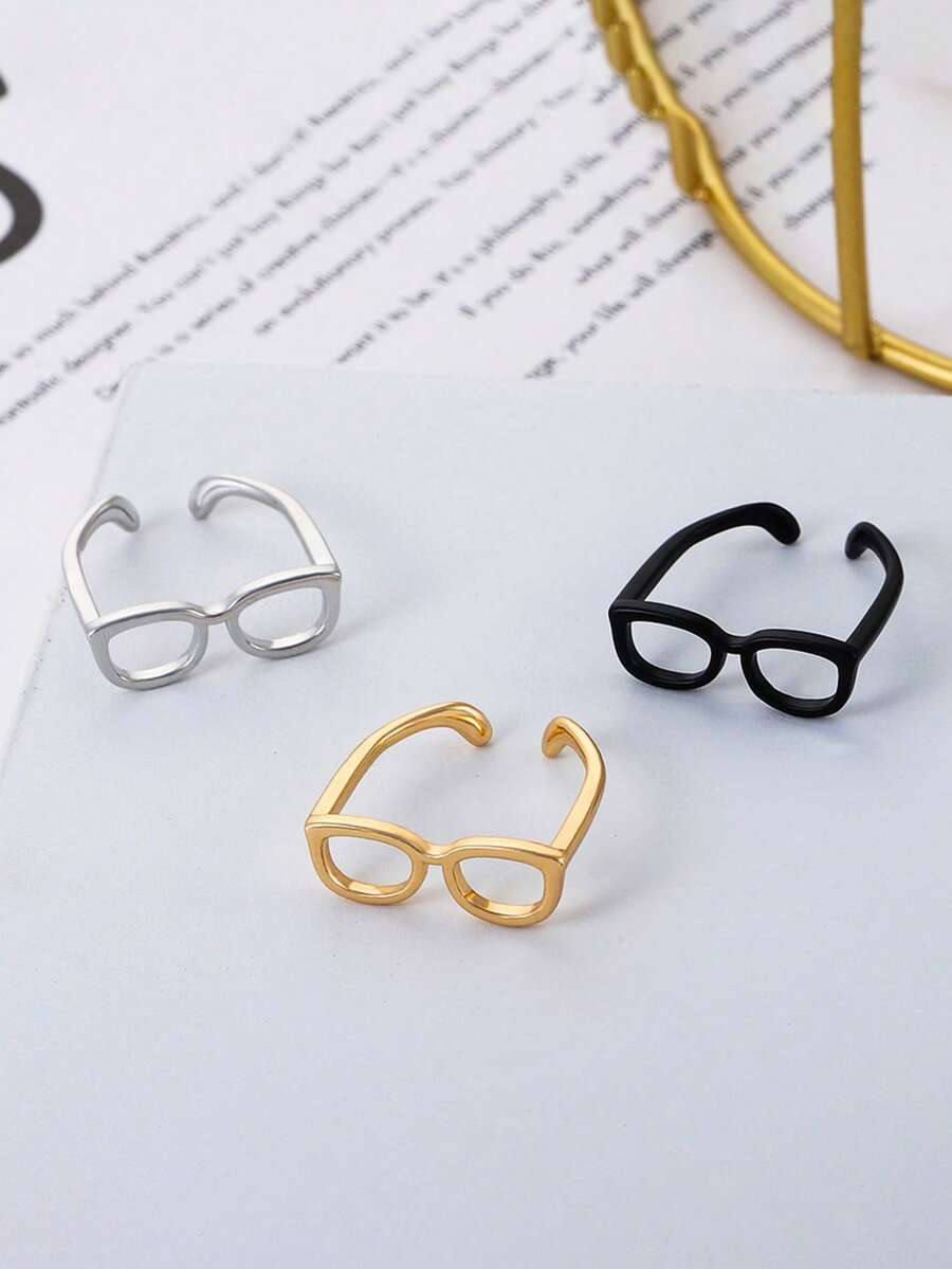 1pc Minimalist Cute Glasses Adjustable Ring, Quirky Personalized Mini Glasses Ring - Multicolor - View 1