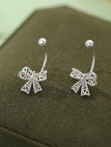 1 Đôi bông tai hình nơ rỗng bằng bạc Sterling S925, kiểu dáng tinh tế, ngọt ngào, phong cách nữ tính, độc đáo, cá tính, thời trang Y2K dành cho nữ - nơ - Xem 7