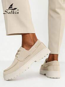 Salkin 極簡設計男士德比鞋 繫帶軟仿麂皮皮革鞋 時尚平價奢華 適合現代生活 學院風學生鞋 舒適圓頭樂福鞋 男士優雅紳士運動鞋 商務通勤鞋 純色鞋面 防滑耐磨 加厚增高鞋底 日常休閒鞋 男士情侶約會出遊 百搭派對宴會度假禮物 齋月 春夏秋季 - 米色 - 查看 7