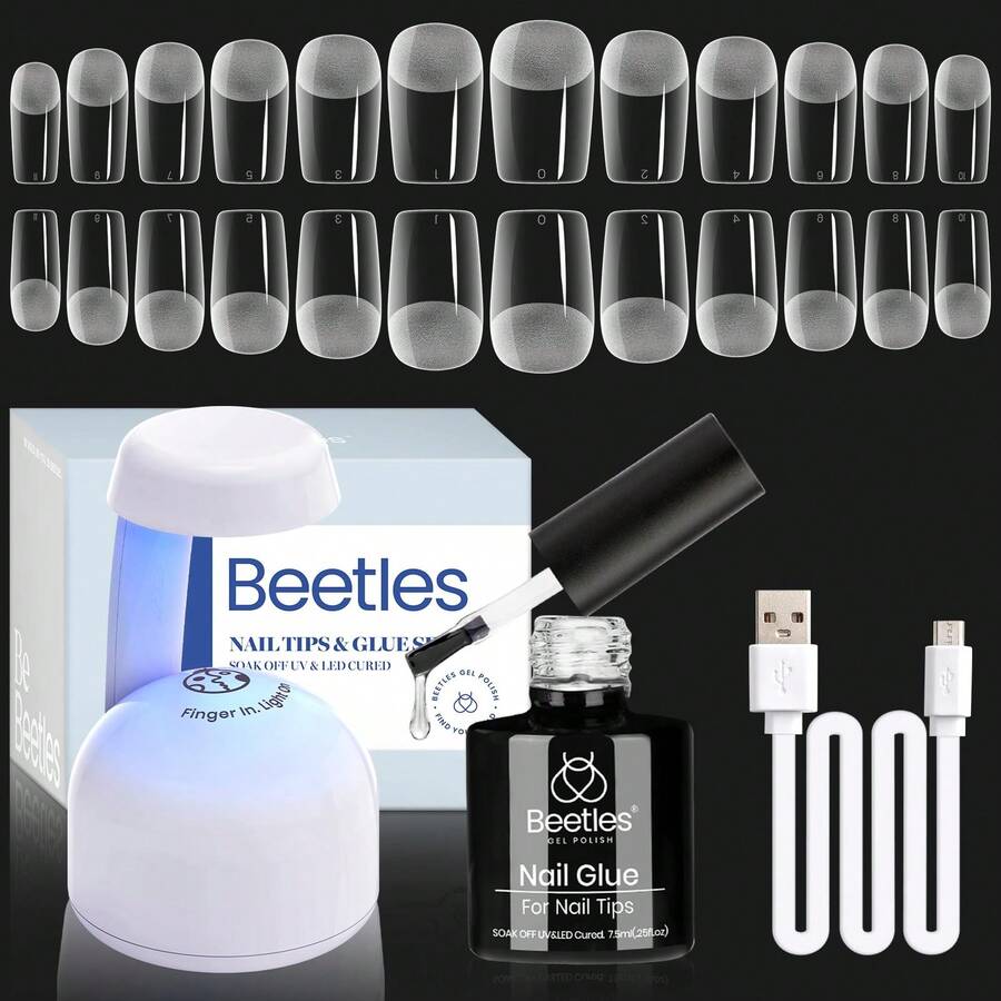 Beetles Gel Nail Kit Short Almond Gift Spree Easy DIY Extension Set Gift For Women - Short Square 504pcs (Etch-X Kit) - 查看 1