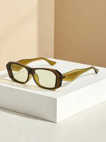 1副女士椭圆形小框高品质简约时尚眼镜，适合旅行、度假、休闲场合佩戴 - 橄欖綠 - 查看 4