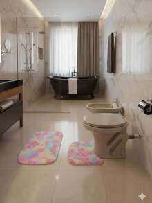 Fluffy 3-Piece Bathroom Set - Pink - View 3