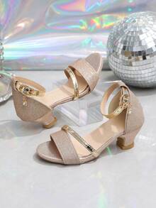 1 Đôi sandal cao gót thời trang cho bé gái, sandal lấp lấp ánh vàng đa năng với khóa cài đính đá, giày cao gót mùa hè phù hợp cho các buổi dạ hội, tiệc tùng, sinh nhật. - Vàng - Xem 6