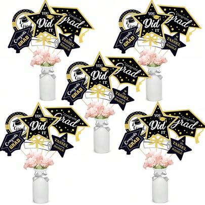 12pcs Black & Gold 2026 Graduation Decoration Set: Desktop Decor, Graduation Party Centerpiece, Plants, Desktop Decor, Graduation Party Supplies, Graduation Desktop Centerpiece - University Desktop Decor - High School Graduation Celebration Party