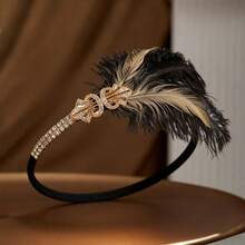 咆哮的二十年代复古女郎套装 | 羽毛头饰蕾丝扇形珍珠耳坠 | 舞会及化装舞会 - 彩色 - 查看 4