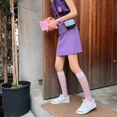 1pair White Knee High Stockings - Ultra Sheer & Elastic Tights For All-Day Comfort, Breathable Support With Flattering Leg, Ankle & Foot Contouring Effect Ideal Fashion Solution For Swelling Or Everyday Elegant Style