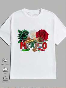 1 Blusa para Mujer, Blusas Hermosas para Mujer, Conjuntos de Ropa para Mujer, Imagen de México, Camiseta 180G Blanco y Negro, Estampado Mexicano Temático, Impresión de Alta Calidad, Cuello Redondo, Corte Holgado Básico, Transpirable, Versátil, Lavable a Máquina, Cómoda, Talla S ~ 3XL, Diario, Casual, Deportiva, Esencial para el Verano. - Blanco - Ver 2