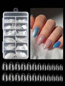 [Bestseller]120/240Pcs Short Almond Nail Tips Soft Gel Gelly Nail Tips Half Matte Full Cover Nail Tips Acrylic Pre-Filed Press On Nail Tips Nail Extension Home Manicure Press On Nails Nail Supplies - 無色 - 查看 9
