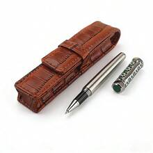 Bolígrafo de lujo con diseño geométrico | Elegante bolígrafo de metal de diseño redondo azul-verde | Bolígrafo de escritura premium para oficina y negocios - 159 Bolígrafo azul tallado y estuche - Ver 3