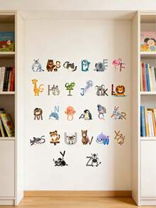 26pcs Cartoon Animal Alphabet Wall Stickers, Self-Adhesive Decor For Kids Room, Early Education Center - Multicolor - View 3