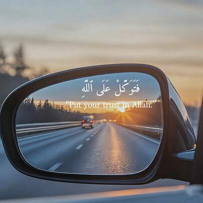 Islamic Arabic Calligraphy Car Rearview Mirror Sticker, "Put Your Trust In " Verse Decal For Auto Interior Decor
