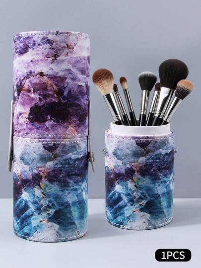 1个PU皮革化妆刷收纳包，便携式旅行整理包，多功能口红眉笔收纳包，适合居家、户外露营使用