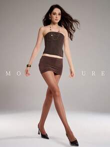 1 Pair Of Timeless Jacquard Tights - Coffee Brown - View 5