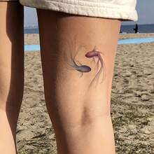 1 Set Mermaid Twin Fish Encircle Pattern Temporary Tattoo Sticker, Long-Lasting, Realistic Appearance, Waterless, Glare-Free Fake Tattoo, Unisex, Ideal Gift Choice - Black - View 6