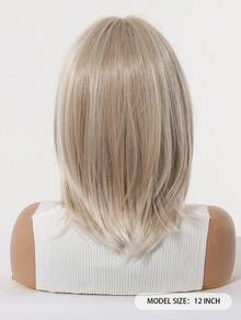 Elegant Linen Gold Women's Stright Wig With Short Bangs High Temperature Fiber Rose Net Cap Versatile Styling - Suitable For Cosplay, Parties, And Music Festivals - 亞麻金 - 查看 7