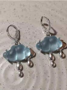 Y2K Cute Harajuku Pink Jellyfish Cloud Exquisite Blue Crystal Star Moon Pendant Earrings For Girl Aesthetic Y2K Vintage Jewelry - Multicolor - View 4