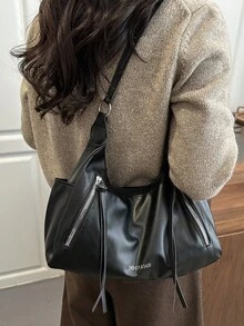 2026 New Large Capacity Shoulder Bag For Women, Casual Retro Commuter Tote Bag, Multifunctional Backpack - Black - View 2