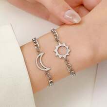 一对不锈钢日月情侣手链，无电镀，理想礼物 - 彩色 - 查看 3