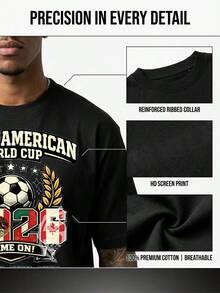 FIFA 2026 North American World Cup Men's Plus - Size T - Shirt With USA, Mexico, Canada Flags & Soccer Ball Print, 100% Cotton Breathable Comfortable Essential For Cheering On Your Team - 黑色 - 查看 2