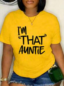 % Cotton I'That Auntie Funny Best Aunt Tee-Shirt Women's Summer Plus Size Classic Soft Crew Neck Tee Tops% Comfortable CottonLoose And Comfortable - 黃色 - 查看 7