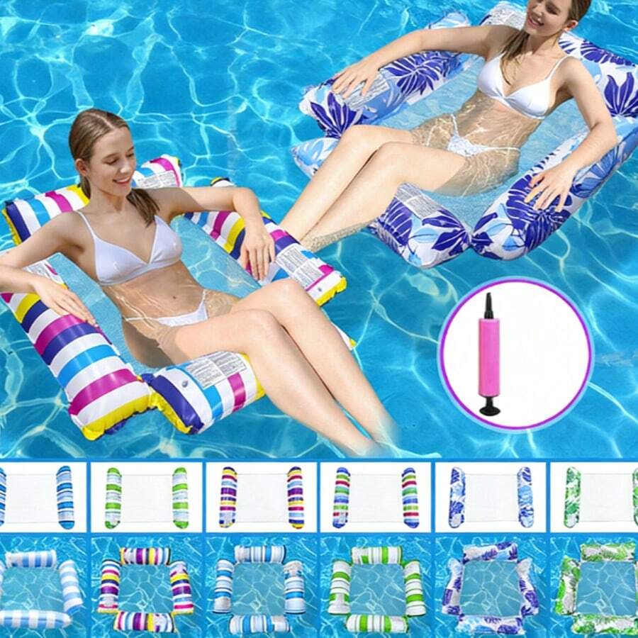 1pc 2026 New Foldable Inflatable Pool Float Lounger, Striped Single Person Floating Bed, Water Recreation Essential For Boys, Girls, Family, Party, Birthday, Beach, Pool Accessories