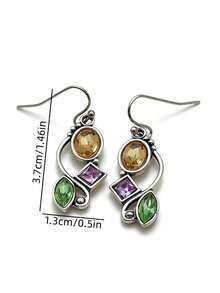 1 Đôi bông tai mặt dây chuyền pha lê hình học nhiều màu sắc theo phong cách Bohemian cổ điển, thích hợp làm quà tặng trang sức hàng ngày, dự tiệc và du lịch cho nữ. - Bạc - Xem 2