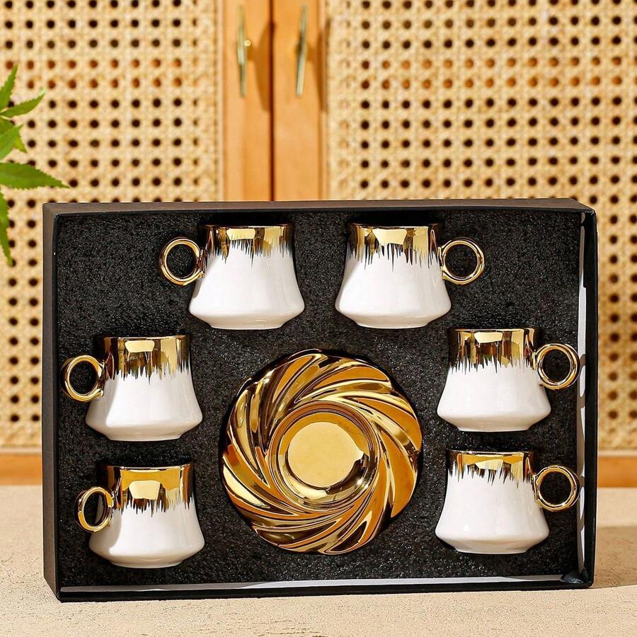 Set Cangkir dan Piring Kopi Espresso Keramik, Cocok untuk Minum Espresso atau Kopi Turki, Peralatan Makan, Ramadan Eid Mubarak - Gaya A - View 1