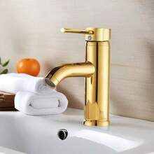 浴室金色面盆龙头不锈钢冷热水混合水龙头洗脸盆水龙头水槽龙头单把手厨房水龙头黑色 - 彩色 - 查看 2