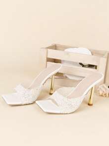 Fashionable High Heel Women's Sandals With Sparkly Rhinestones - White - View 17