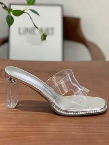 Transparent PVC Strap High Heel Sandals, Street Style, Summer - Silver - View 10