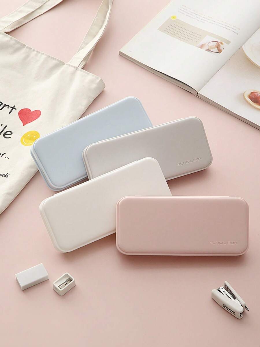 1pc Macaron Style Plastic Minimalist INS Multifunctional Storage Box, Handmade DIY Matte Stationery Pouch, Suitable For School And Office Use, Student Supplies, Back To School Season Office Desk Accessories Desk Accessories Office Supplies Office Accessories - Rectangle - View 1