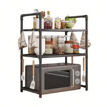 1-Pack Multi-Layer Kitchen Storage Rack - Microwave Oven Kitchen Storage Rack, Adjustable Storage Rack With Hooks, Kitchen Storage Rack, Multi-Functional Storage Rack, Thickened Seasoning Storage Rack With Armrests And Hooks - Multicolor - View 12
