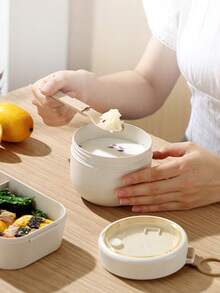 一套高品质便当盒套装，包含分隔式午餐盒、保温汤杯、保温袋，大容量便携通勤餐盒 - 彩色 - 查看 7