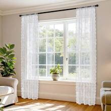 2pc European-Style Embroidered Semi-Transparent Plant Pattern Lace Window Screen Curtain, Home Decoration - White - View 13