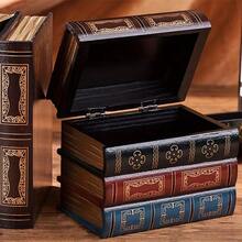 Vintage Wooden Book Model With Cover, Office And Photography Decor Artificial Book Prop, Home Organization Storage Box - View 3