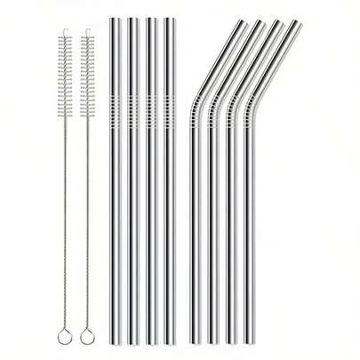 10 piezas Pajitas de acero inoxidable con cepillo de limpieza, aptas para vasos de 20 onzas, pajitas para bebidas, pajitas de repuesto, pajitas rectas y curvas, adecuadas para vasos de café con hielo y latas, de 8.26 pulgadas de largo, reutilizables, cepillo de limpieza de pajitas, adecuado para uso diario doméstico, reuniones familiares, restaurantes, hoteles, vacaciones y festivales, cumpleaños, fiestas en la playa, accesorios de cocina, artículos esenciales para fiestas, útiles escolares, vuelta al cole, despedidas de soltero, regalos de Pascua, artículos esenciales de verano
